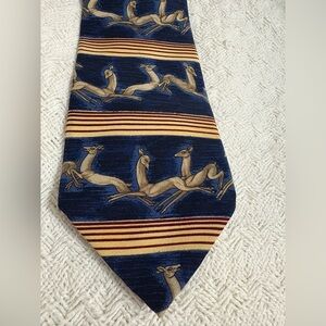 Vintage Silk Tie Metropolitan Museum of Art Deer Gazelle Blue Gold